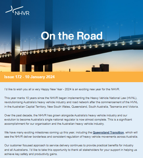 National heavy vehicle regulator newsletter