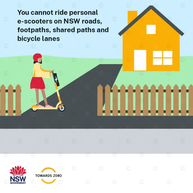 CAL 126167 - You cannot ride personal e-scooters on NSW roads, footpaths, sharedd paths and bicycle lanes